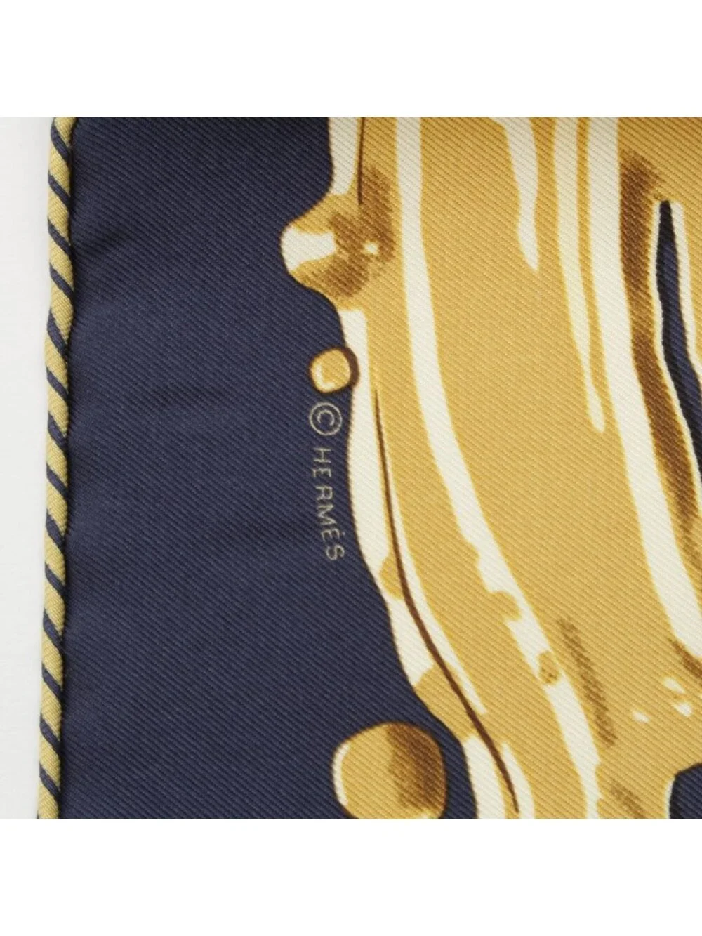 Hermes Carre 45 Peinture Fraiche Freshly Painted Silk Scarf Navy Gold - Picture 9 of 10